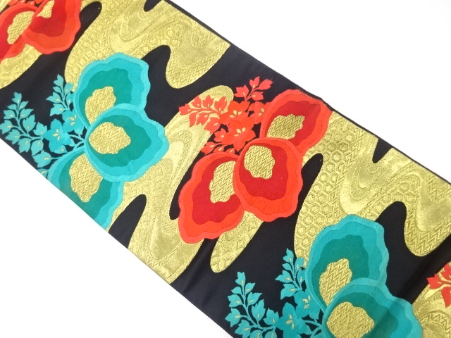 JAPANESE KIMONO / ANTIQUE FUKURO OBI / WOVEN STREAM & PAULOWNIA